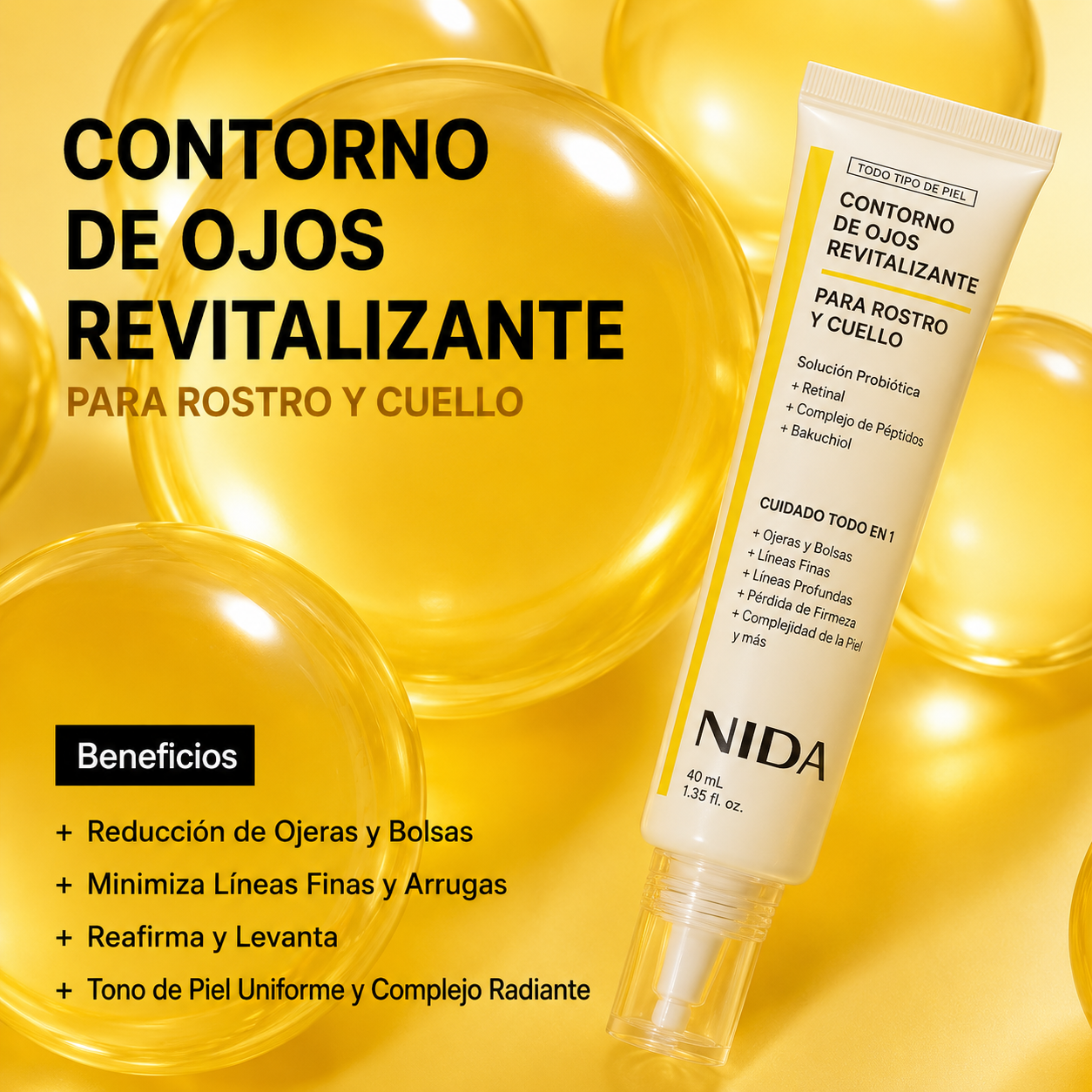 NIDA Contorno de Ojos Revitalizante con Retinal, Péptidos y Bakuchiol – 40 ml